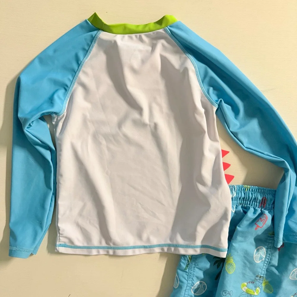 Andy & Evan Boys Blue Dinosaur Rash Guard and Swim Trunks Set Size 5Y